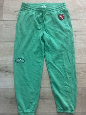 Aerie Green Sweatpants with Embroidered Patches